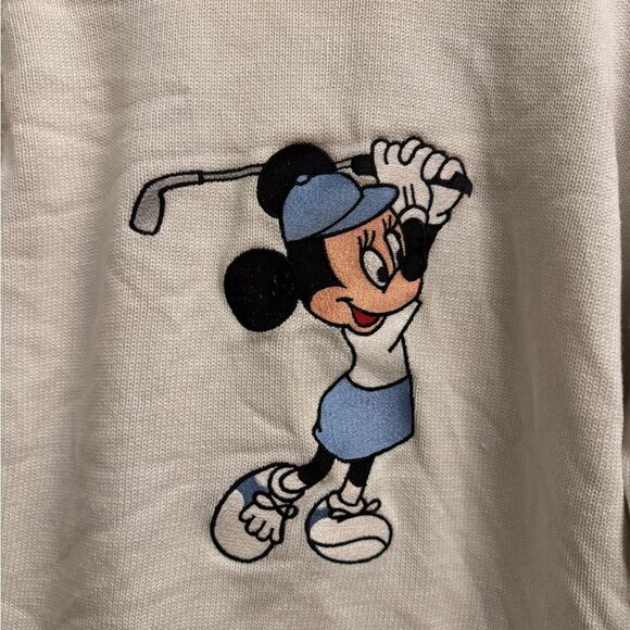 Vintage La Mode Size Medium Walt Disney Minnie Golf Appliqué Knit Cotton Sweater - Picture 6 of 12